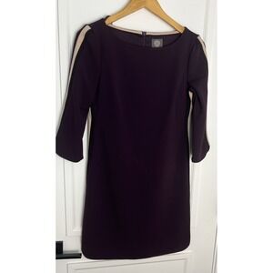 Vince Camuto Womens Plum White 3/4 Sleeve Boat Neck Back Zip Mini Dress Size 4